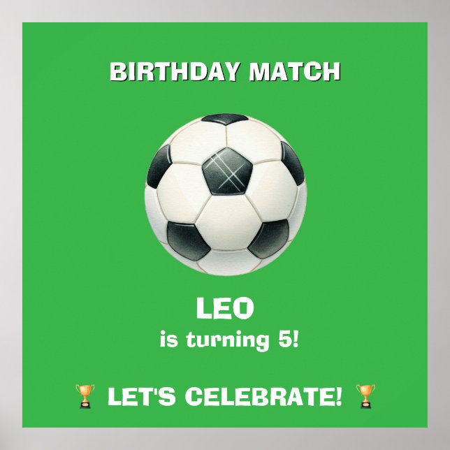 Póster de Partido de Cumpleaños de Fútbol - Letrer (Frente)
