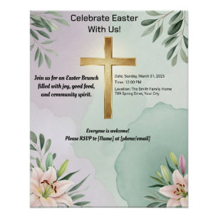 Poster de Pascua con Cruz Dorada y Lilis