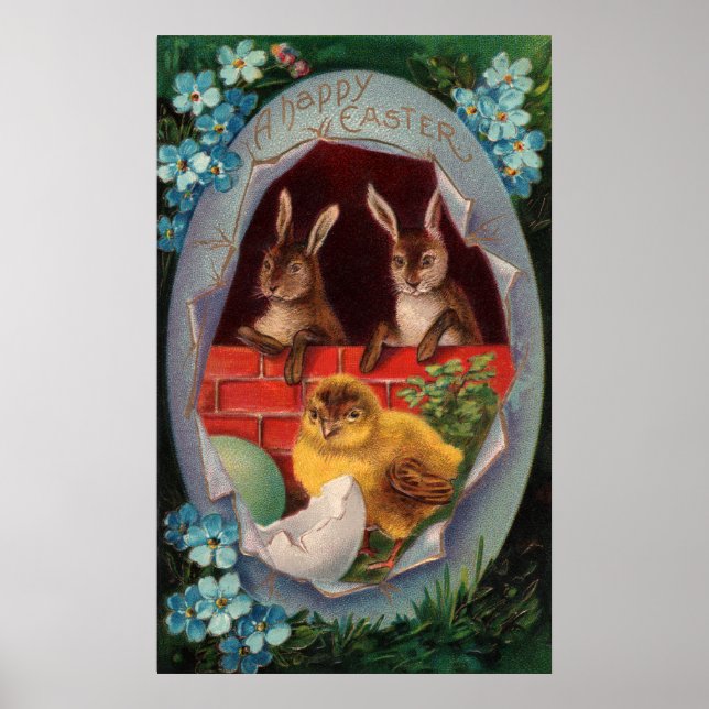 Póster de Pascua de conejitos y pollitos (Frente)