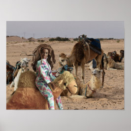 Póster De paseo en un paseo en camello en Túnez.