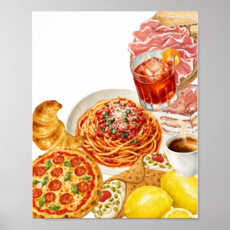 Póster de pasta de pizza italiana cocina