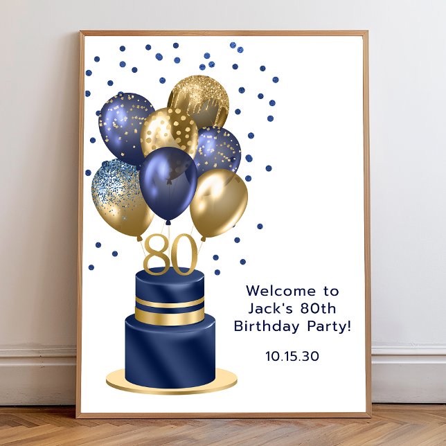 Póster de pastel de globo azul para el 80 cumpleañ (Subido por el creador)