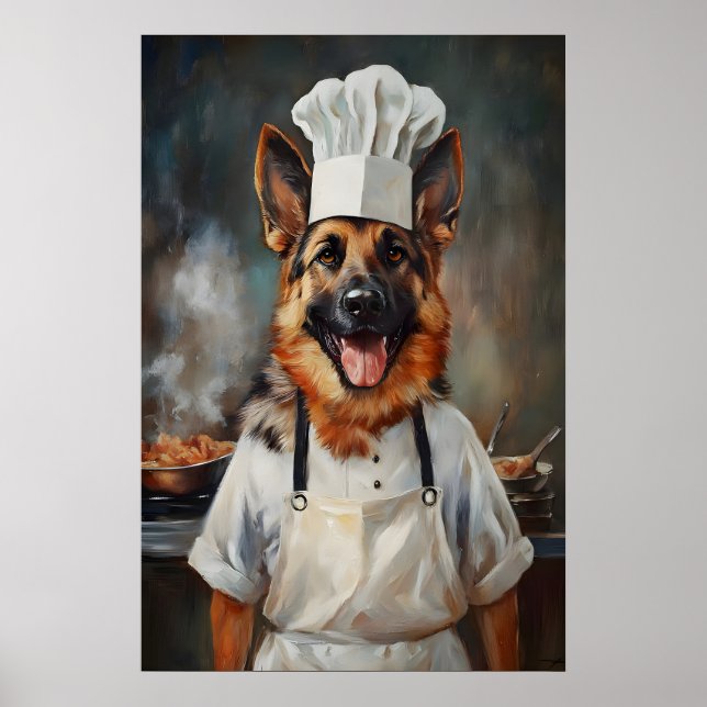 Póster de Pastor Alemán con Gorro de Chef, Póster  (Frente)
