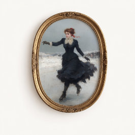Póster de patinadora victoriana de invierno
