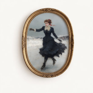 Póster de patinadora victoriana de invierno