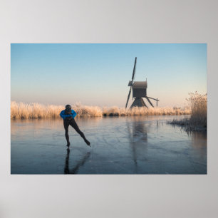 Póster de patinaje sobre hielo pasado molino de vi