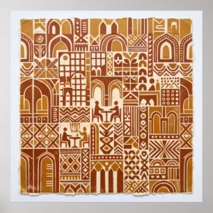 Póster de patrón de arquitectura popular ocre
