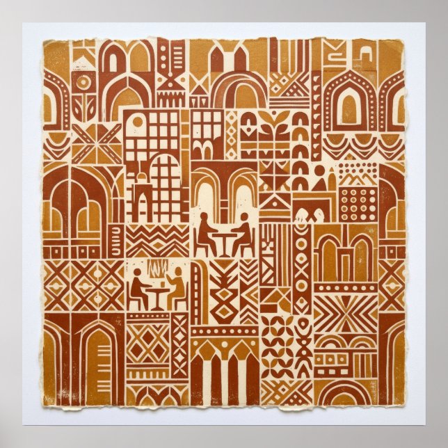 Póster de patrón de arquitectura popular ocre (Frente)