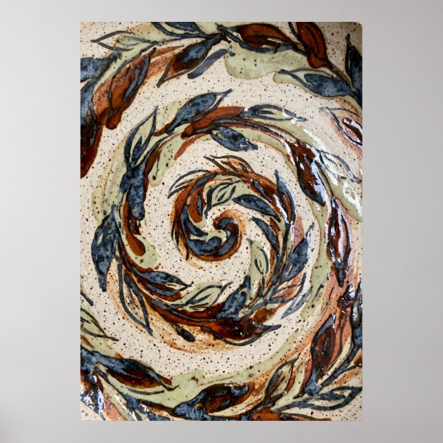 Póster de patrón de hoja de olivo ocre (Frente)