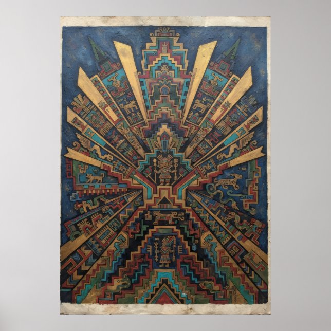 Póster de patrón de sol geométrico azteca del suro (Frente)