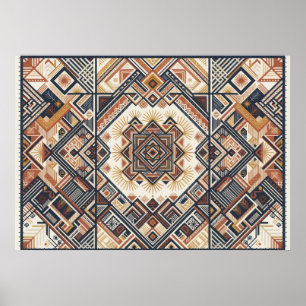 Póster de patrón de tapiz geométrico de terracota 