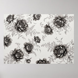 Póster de patrón floral de helecho peonía blanco n