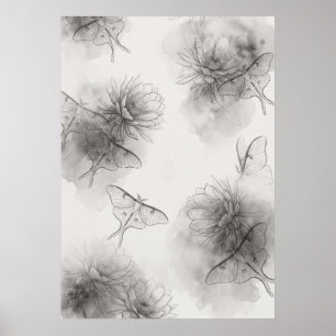 Póster de patrón floral de lotos de polillas Luna 