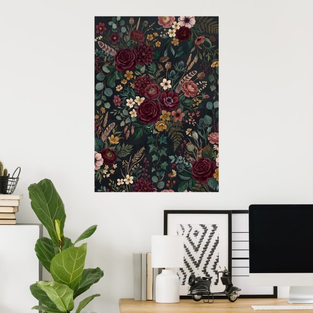 Póster de patrón floral vintage temperamental (Oficina en casa)