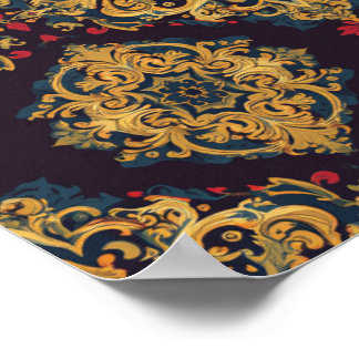 Póster de patrón ornamental damasco dorado barroco