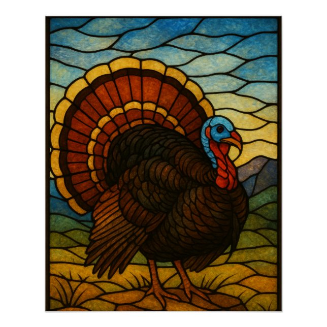 Póster de pavo de vidrio emplomado (Anverso)