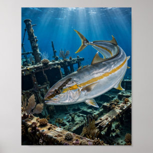Póster de peces del arrecife de Greater Amberjack