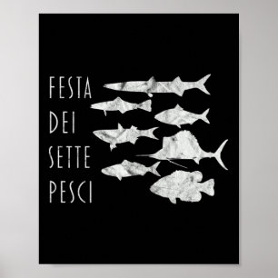 Póster De Peces Italia T-Navidades Eve Siete Pescado Tee