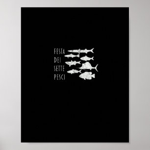 Póster De Peces Italia T-Navidades Eve Siete Pescado Tee