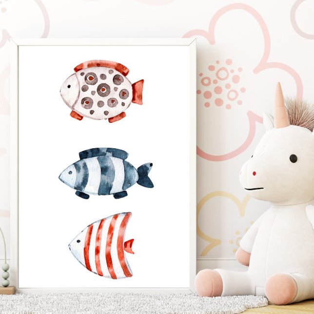 Póster de peces rojos y azules bajo el mar (Subido por el creador)