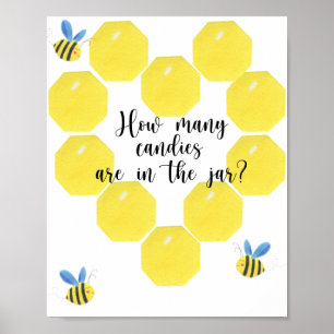 Póster de pequeña abeja adivina cuántas golosinas