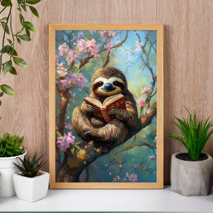 Póster de Perezoso Adorable Leyendo un Libro