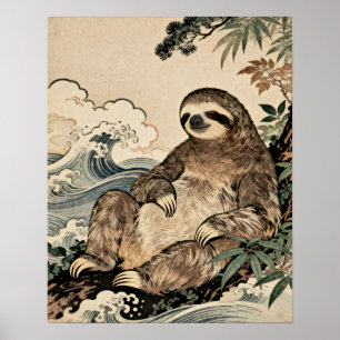 Póster de Perezoso al Estilo Japonés – Arte Animal