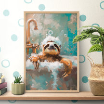 Póster de Perezoso Lindo en Baño de Burbujas