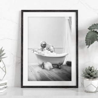 Póster de perezosos en una bañera
