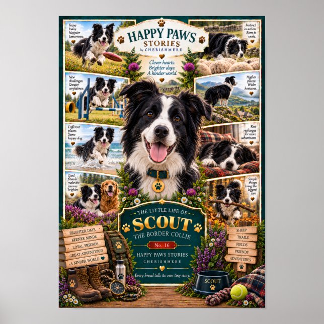 Póster de perro Border Collie La pequeña vida de S (Frente)