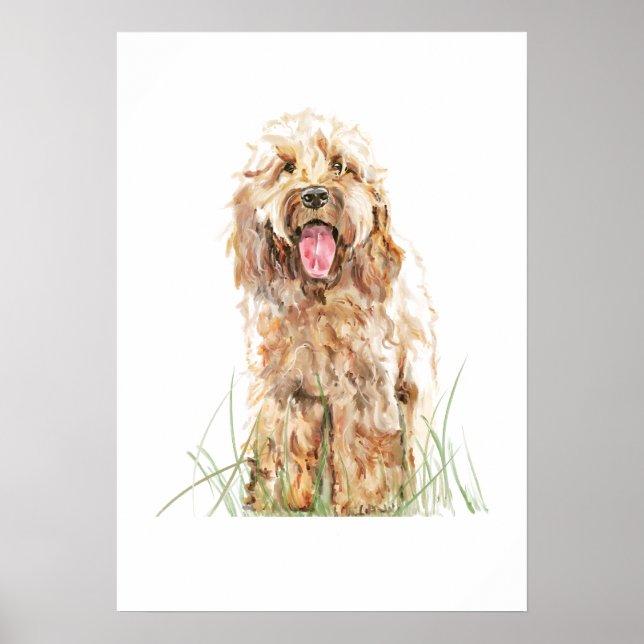 Póster de perro Cockapoo, arte de pared de acuarel (Frente)