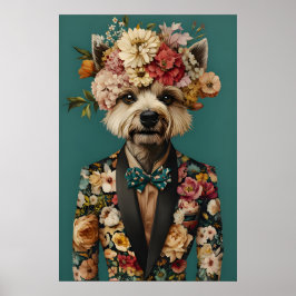 Póster de perro crestudo chino con traje, chino