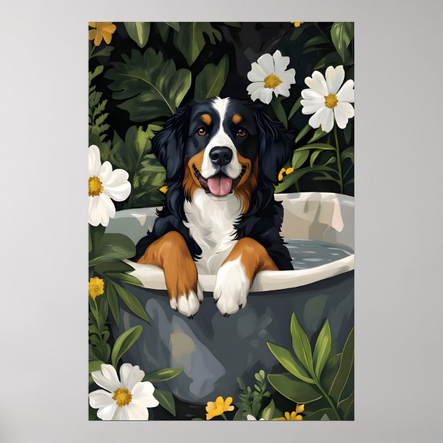 Póster de Perro de la Montaña de Berna en Bañera,  (Frente)