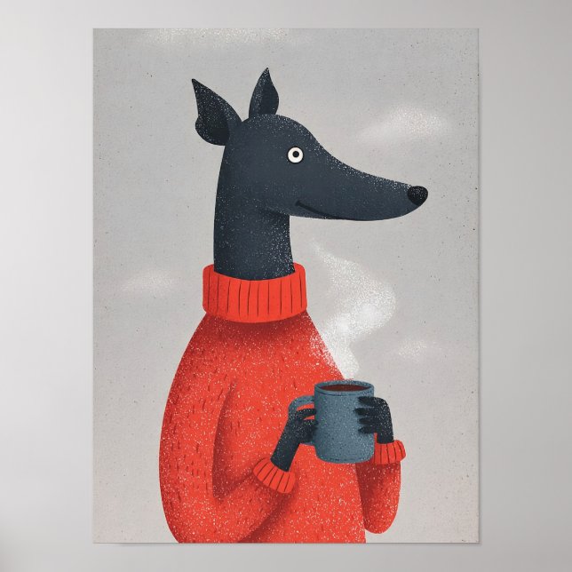Póster de perro galgo gris acogedor – Arte de masc (Frente)