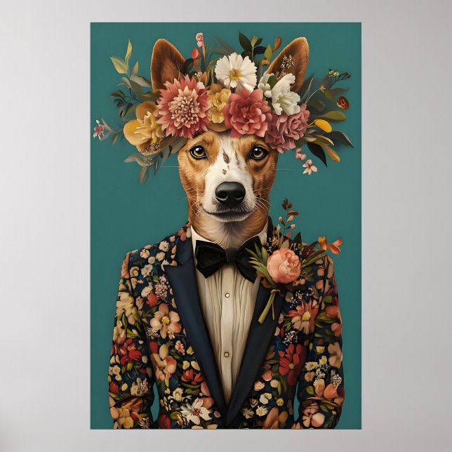 Póster de Perro Ganadero Australiano con Traje, Au (Frente)