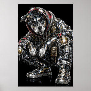 Póster de perro mosaico de discoteca   Arte de par