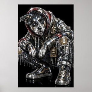 Póster de perro mosaico de discoteca   Arte de par
