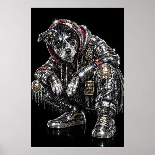 Póster de perro mosaico disco | Arte de pared mode (Frente)