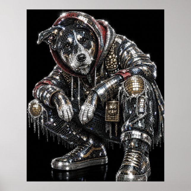 Póster de perro mosaico disco | Arte de pared mode (Frente)