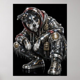 Póster de perro mosaico disco Arte de pared mode