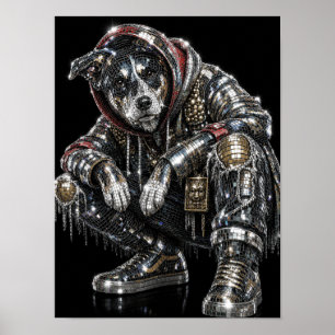 Póster de perro mosaico disco Arte de pared mode