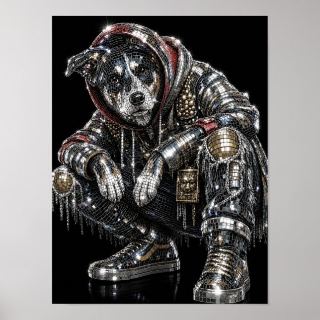 Póster de perro mosaico disco | Arte de pared mode (Frente)