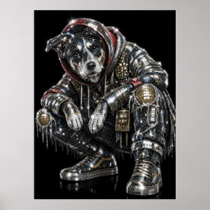 Póster de perro mosaico disco Arte de pared mode
