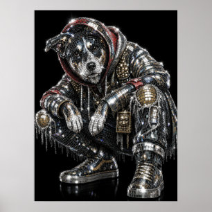 Póster de perro mosaico disco Arte de pared mode
