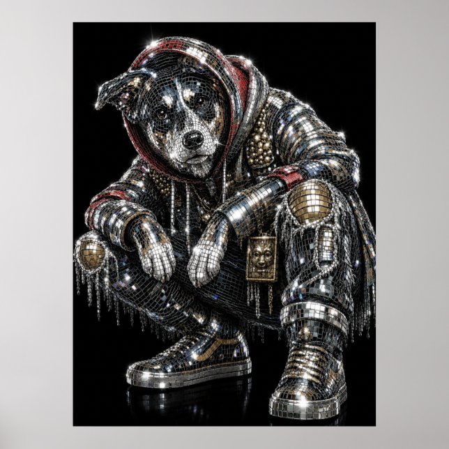 Póster de perro mosaico disco | Arte de pared mode (Frente)