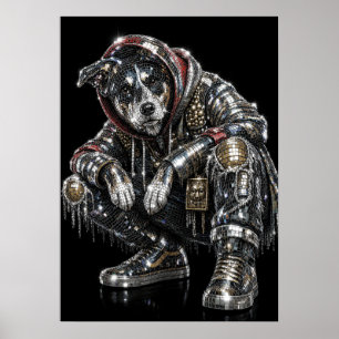 Póster de perro mosaico disco Arte de pared mode