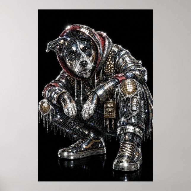 Póster de perro mosaico disco | Arte de pared mode (Frente)
