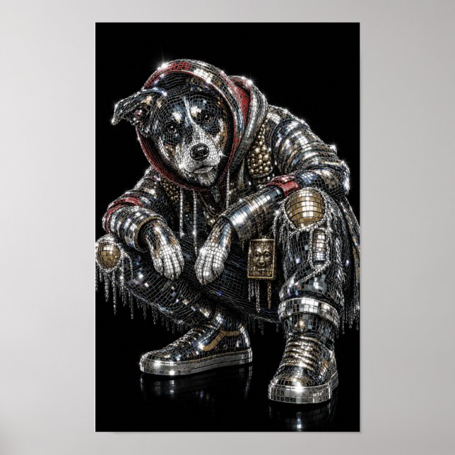 Póster de perro mosaico disco | Arte de pared mode (Frente)