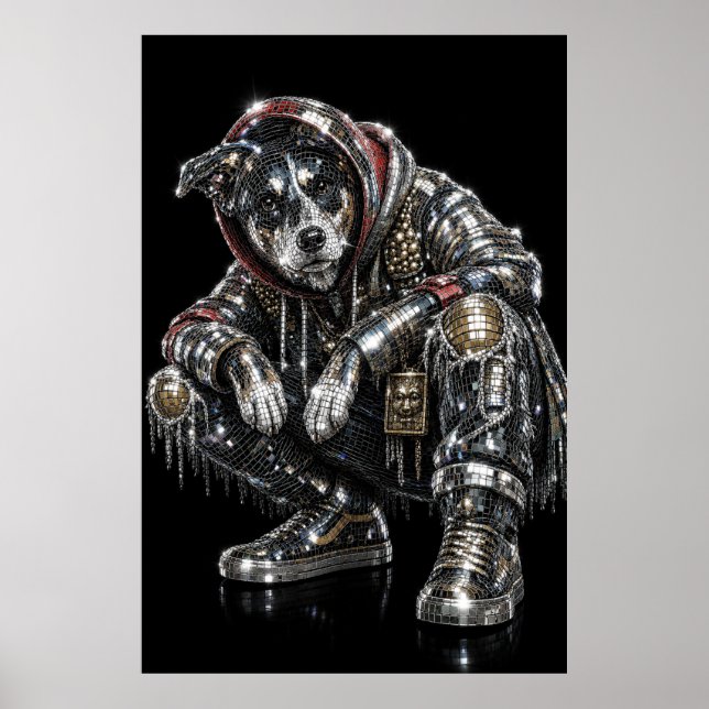 Póster de perro mosaico disco | Arte de pared mode (Frente)