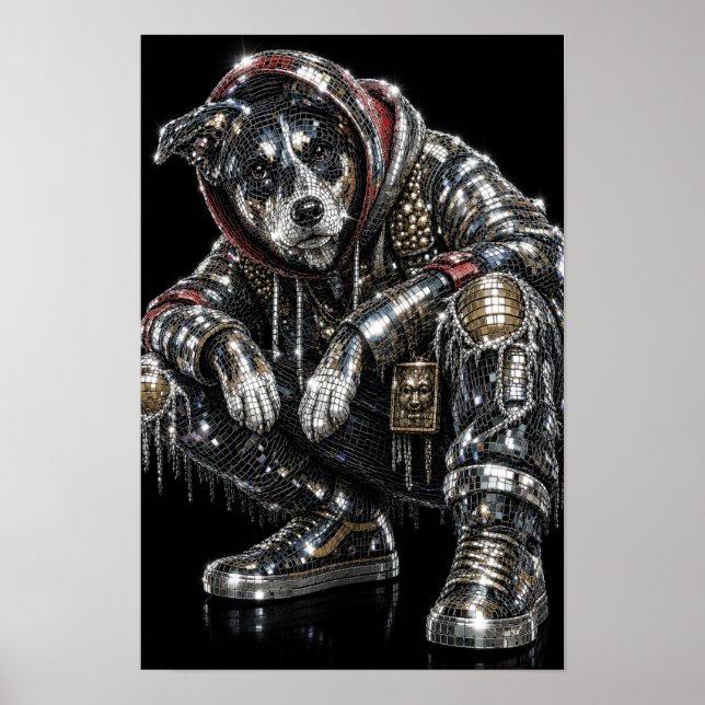 Póster de perro mosaico disco | Arte de pared mode (Frente)